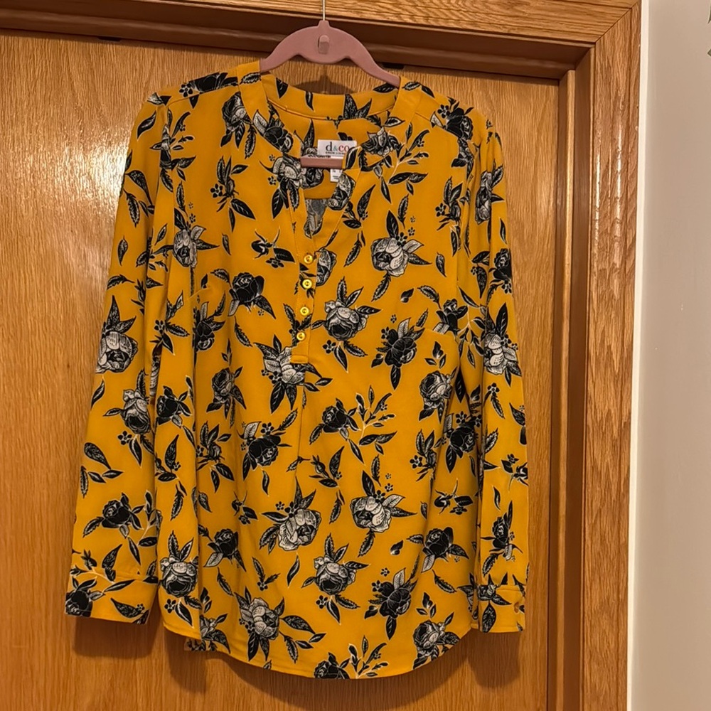Denim&Co Long Sleeve Buttoned Blouse with Mandarin Collar size M
